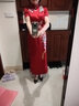 玫芙娜旗袍中國風(fēng)時尚氣質(zhì)高端喜婆婆婚宴禮服高檔刺繡修身旗袍春夏秋裝 酒紅色短袖 M 曬單實拍圖