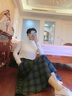 潮牌Avmko毛呢半身裙2022秋冬新款女中長款復(fù)古格子半裙傘裙高腰顯瘦遮胯a字長裙半身裙 深藍色半身裙 M 曬單實拍圖