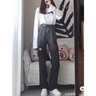 OLOEY破洞牛仔褲女夏設計感小眾高腰直筒褲小個子復古拖地褲長褲 黑灰色 M 碼(建議95-105斤) 曬單實拍圖