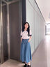 婭麗達牛仔半身裙女春夏新款高腰顯瘦遮胯傘裙a字裙天絲裙子 藍色(B0) M 曬單實拍圖