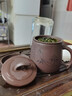 萬(wàn)壺園 紫砂杯泡茶杯過(guò)濾內(nèi)膽茶水分離杯辦公杯功夫茶具杯非陶瓷宜興手工喝茶杯泡茶器帶杯碟四件套禮盒裝 紫泥刻竹葉 曬單實(shí)拍圖