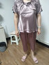 珂爾妮韓版夏季睡衣女冰絲薄款短袖蕾絲花邊夏天綢緞中年女士家居服夏款 202D灰 2XL 曬單實拍圖