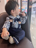 幼歌（YOUGE）寶寶時(shí)尚可愛(ài)小熊背帶褲嬰幼兒撞色英倫學(xué)院風(fēng)百搭褲子 藏青背帶褲（66-90兩用襠） 80cm 曬單實(shí)拍圖