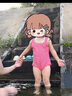 弈姿女童泳衣連體游泳衣小童三角溫泉泳裝 EZI18G002 粉白格 130cm 曬單實(shí)拍圖