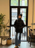 艾萊依（ERAL）羽絨服女士牛角扣圍巾中長款羽絨服冬季新款曠野美拉德風外套 炭黑 S 155【建議80-110斤】 曬單實拍圖