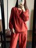 朵朵·可可秋睡衣女寬松純棉家居服長(cháng)袖長(cháng)褲紅色套裝本命年禮物 紅色 M (160) 曬單實(shí)拍圖