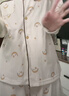 貓人【防螨抗菌純棉】睡衣女士性感星月印花可外穿家居服奶白L 曬單實(shí)拍圖