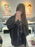 FSHE扎染牛仔外套女2025春秋新款酷鹽系少女時(shí)尚炸街慵懶風(fēng)寬松上衣女 黑色  禮 S （建議80-95斤） 曬單實(shí)拍圖