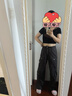 CHUU吊帶T恤女2025秋新品【黃楚茵同款】字母印花修身露肩短款上衣 黑色3 均碼 曬單實(shí)拍圖