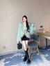 傲列2024秋冬新款貉子毛編織皮草外套女短款 韓版顯瘦v領(lǐng)網(wǎng)紅年輕款冬 綠色 均碼 曬單實(shí)拍圖