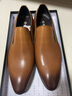 村哥牛皮正裝皮鞋男尖頭商務(wù)休閑男士皮鞋英倫一腳蹬男鞋 黃棕色 43 曬單實(shí)拍圖
