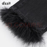 DZZIT【爆款補單】地素牛仔打底褲春秋甜酷少女水洗黑可拆卸羽毛飾邊 黑色（批次二） S 曬單實拍圖