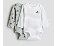 H&M【迪士尼系列】童裝女嬰連身衣2件裝秋季薄款嬰兒爬服1213613 淺灰綠色/米奇老鼠 80cm 80/48 曬單實拍圖