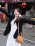 EPET2025春秋小西裝外套女休閑百搭英倫風(fēng)灰色短款ins西服小個(gè)子上衣 黑色-升級版  S 100斤以?xún)?曬單實(shí)拍圖