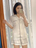 羅蒙（ROMON）情侶睡衣夏季短袖短褲冰絲綢薄款感加肥大碼家居服男女套裝 【短袖】字母叮當男黑女白 M 女【80-100斤】 曬單實(shí)拍圖
