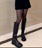 狄德拉真皮長筒靴女秋冬款平底不過膝騎士靴大筒圍V口百搭粗跟高筒靴 黑色【加大筒圍單里 37 (235mm) 曬單實拍圖