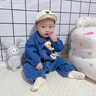 G.DUCKKIDS嬰兒衣服春裝長袖兒童裝百天男寶寶牛仔連體衣帥氣哈衣春秋款幼兒 深藍色 90cm 建議年齡1歲半-2歲 曬單實拍圖