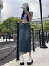 啟動(dòng)引擎高腰開(kāi)叉牛仔半身裙女2025年新款夏季小個(gè)子a字半裙復(fù)古包臀長(zhǎng)裙 懷舊藍(lán) M 曬單實(shí)拍圖