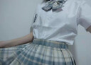 貴蘭姿jk制服女套裝半身裙子夏季學(xué)生百褶裙日系短裙三角函數JK正版原創(chuàng  ) 檸檬海鹽（格裙+短袖襯衫+領(lǐng)結） S 【85-95斤】 曬單實(shí)拍圖