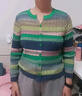 歌米拉（Gemila）彩虹針織開衫女春秋季新款鏤空條紋修身v領(lǐng)上衣外搭小外套薄款 綠色 XL(120-130斤) 曬單實拍圖