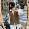FSHE法式復古毛衣女秋冬馬甲開(kāi)衫外搭設計時(shí)尚寬松慵懶休閑針織衫女 橄欖綠 S 建議80-90斤 曬單實(shí)拍圖