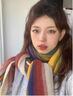 鹿珊伍 彩虹糖圍巾 彩虹針織圍巾冬季女高級感圍脖百搭披肩韓版可愛(ài)圍脖 彩色180*34cm 曬單實(shí)拍圖