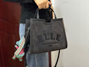 ELLE女包新款水洗牛仔手提托特包大容量單肩包包送女友禮物24071 黑色 曬單實(shí)拍圖