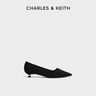 CHARLES&KEITH尖頭貓跟通勤低跟淺口單鞋女士CK1-61720209 BLACK TEXTURED黑色紋理 35 曬單實拍圖