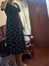紅袖泡泡袖黑色連衣裙夏季2024新款女裝 波點(diǎn)收腰V領(lǐng)顯瘦減齡雪紡裙 黑底米點(diǎn)818 L 曬單實拍圖