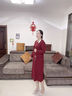 富夕十月結(jié)婚媽媽禮服春秋紅色連衣裙套裝高貴2025新款喜婆婆婚宴旗袍 紅色 3XL 建議115-130斤 曬單實拍圖