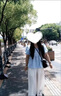 矜持范大碼泡泡袖襯衫套裝女夏季胖mm顯瘦寬松遮肚子襯衣設計感小眾上衣 藍色上衣+白色褲子 【套裝】 L 100-120斤 曬單實拍圖