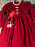 皮爾卡丹（pierre cardin）女童連衣裙紅色冬季中國風(fēng)女大童秋冬款公主裙加絨加厚裙子新年服 紅色 +圖片同款包包 160cm 曬單實(shí)拍圖