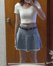 UR夏季新款女裝時(shí)尚休閑腰帶裝飾毛邊牛仔半裙UWL840089 藍色 XS 曬單實(shí)拍圖
