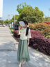 川朗連衣裙女2025夏季新款女裝新中式遮肚子溫柔風(fēng)雪紡氣質(zhì)減齡兩件套 綠色+米白色 L （105斤-120斤） 曬單實(shí)拍圖