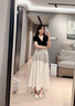 對白法式肌理提花A字半身裙女2025夏新款高級感亞麻垂感氣質(zhì)長裙 淺卡其 S 曬單實拍圖