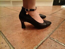 蜘蛛王女鞋25夏新款粗真皮百搭尖頭淺口高跟鞋跟一字帶粗跟工作單鞋女 黑色 6.5cm 37 曬單實(shí)拍圖