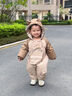 幼歌（YOUGE）嬰幼兒親輕鴨卡通玩偶口袋加厚保暖羽絨爬服連體服 卡其 90cm 曬單實(shí)拍圖