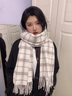 北極絨圍巾女情侶圍脖秋冬新款雙面格子加厚保暖兩用披肩百搭時(shí)尚圍巾 伊斯黛爾-米白色 曬單實(shí)拍圖