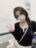 拼色假兩件設(shè)計(jì)感打底衫內(nèi)搭長袖t恤女春秋新款修身正肩短款上衣 黑色 M （90-100斤） 曬單實(shí)拍圖