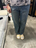 她享牛仔褲女高腰拼接撞色寬松闊腿褲顯瘦拖地直筒褲子T143N1355 曬單實(shí)拍圖