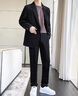 洛科馳休閑西裝男士套裝春季外套感韓版痞帥輕熟小西服上衣三件套 【三件套】灰藍(lán)色+短T白+褲子 XL 曬單實(shí)拍圖