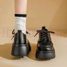 奧古獅登樂(lè )福鞋女新款秋冬小眾法式厚底小個(gè)子單鞋英倫風(fēng)氣質(zhì)系帶小皮鞋女 523203黑色【跟高5.5cm】 39 曬單實(shí)拍圖