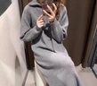 皮爾卡丹（pierre cardin）拉鏈翻領(lǐng)針織連衣裙女秋冬復(fù)古長款高領(lǐng)毛衣裙直筒加厚長袖打底裙 灰色 XL 建議120-130斤 曬單實拍圖