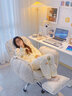 英斯迪爾（INSDEA）家用電腦椅臥室轉(zhuǎn)椅女生電腦沙發(fā)椅懶人書桌椅休閑主播直播椅可躺 米白+腳蹬【加厚可躺+ 逍遙功能 鋼制腳 曬單實(shí)拍圖