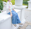 ELLE KIDS童裝 萊賽爾軟牛仔九分褲女兒童夏裝毛邊百搭寬松牛仔褲 牛仔藍(lán) 165 (M) 曬單實(shí)拍圖