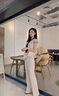 佰藍嬌 兩件套套裝褲子2022夏裝新款夏季女裝時(shí)尚休閑氣質(zhì)職業(yè)裝套裝女高腰休閑褲闊腿褲喇叭褲開(kāi)叉褲裝 杏色 M 曬單實(shí)拍圖