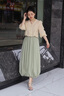 黎依奴（LISLAVE）顯瘦花苞裙燈籠裙半身裙女2025春季新款高腰中長(cháng)款A字裙子 豆綠 均碼 曬單實(shí)拍圖