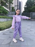 童嘜屋童裝女童套裝兒童春秋休閑飛袖泡泡袖格子襯衫褲子韓版小女孩洋氣 紫色 130碼（建議身高120左右的孩子） 曬單實(shí)拍圖