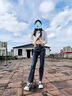 莫代爾簡(jiǎn)單舒適直筒牛仔褲女裝2025春秋高腰顯瘦彈力百搭小個(gè)子煙管褲 藍灰色[單款] M 建議(95-105斤) 曬單實(shí)拍圖