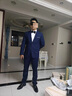 OMAX西裝男套裝韓版修身三件套商務(wù)休閑正裝西服男新郎伴郎結婚禮服 寶藍色一扣配3馬甲三件套 180/2XL(145-150斤左右) 曬單實(shí)拍圖